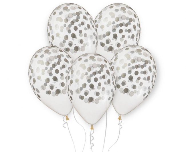 Balony Premium Hel konfetti srebrne 33cm 5szt