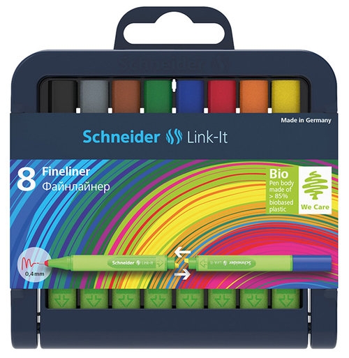 Cienkopis Schneider Link-It, 0,4 mm, stojak - podstawka, 8 szt. miks kolorów