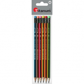 Ołówki Titanum z gumką HB, 6 szt. - Neon (394416)