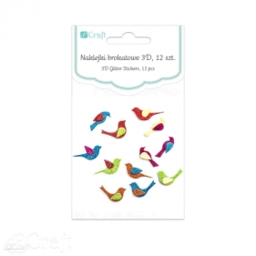 Naklejki brokatowe 3D ptaszki 12szt.DPNB-017