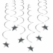 Wirujące serpentyny - gwiazdy srebrne 6szt