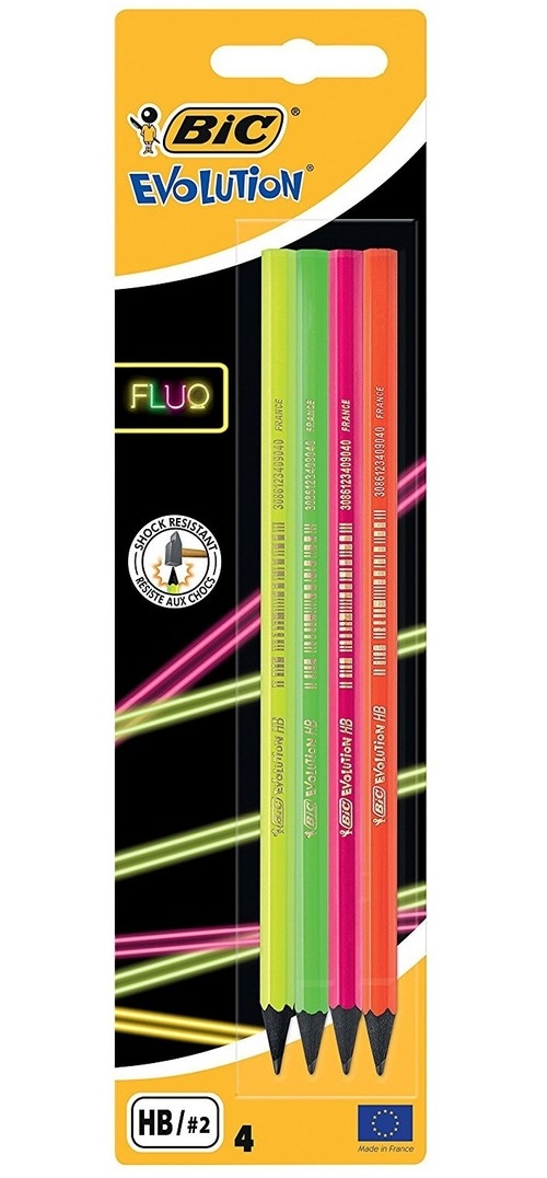 Ołówek BIC Evolution Fluo HB bez gumki 4 sztuki