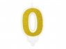 Świeczka urodzinowa Partydeco cyferka 0 złoty brokat 7cm (SCU3-0-019B)