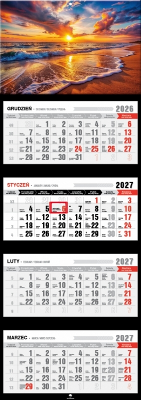 Kalendarz 2027 czterodzielny z wypukłą główką, 1 szt.