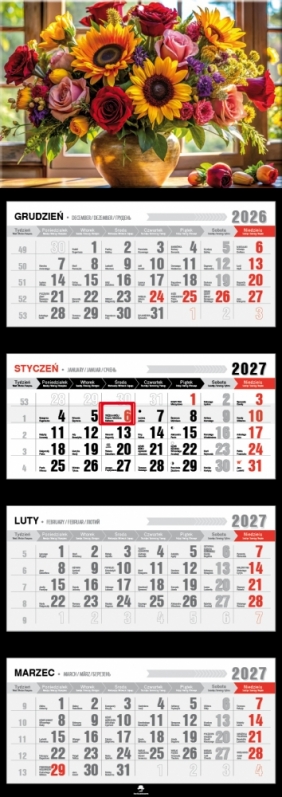 Kalendarz 2027 czterodzielny z wypukłą główką, 1 szt.