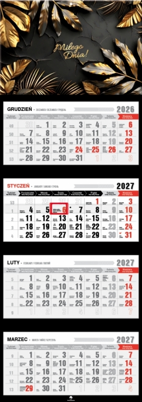Kalendarz 2027 czterodzielny z wypukłą główką, 1 szt.