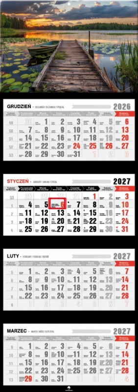Kalendarz 2027 czterodzielny z wypukłą główką, 1 szt.