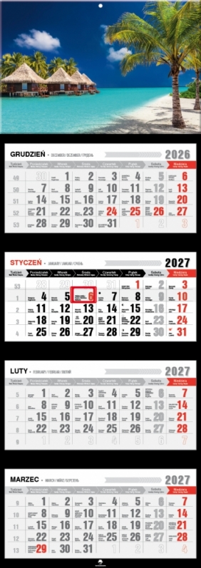 Kalendarz 2027 czterodzielny z wypukłą główką, 1 szt.