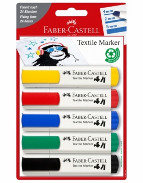 Markery do tkanin Faber-Castell, 5 kolorów podstawowych (159520 FC)