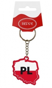 Breloczek mapa PL biało-czerwony jednostronny