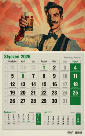 Kalendarz 2026 trójdzielny jednodzielny EKO, 1 szt