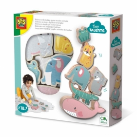 Gra równowagi i układania drewnianych zwierząt