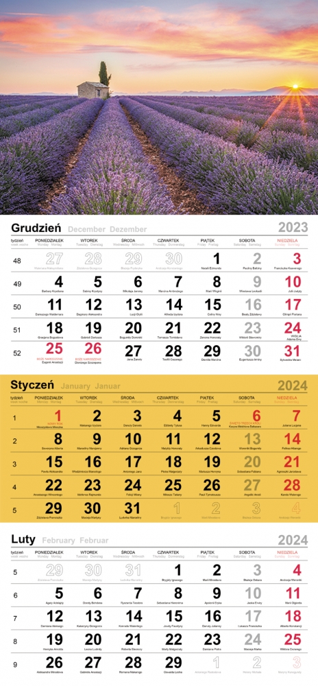 Kalendarz ścienny, trójdzielny 2024 (T-106T-06)