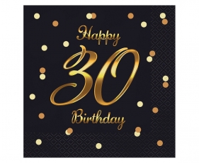Serwetki Happy 30 Birthday, czarne, 33x33cm, 20szt (PG-S30C)