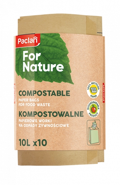 Paclan For Nature, Kompostowalne papierowe worki na śmieci - 10l, 10szt. (150060)