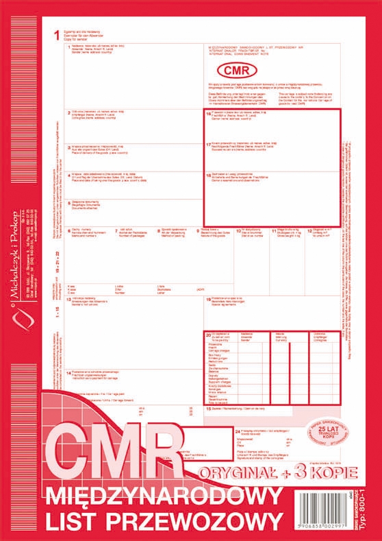 Międzynarodowy List Przewozowy CMR A4 org.+5 kopii 800-3n