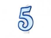Świeczka urodzinowa Partydeco Cyferka 5 w kolorze niebieskim 7 centymetrów (SCU1-5-001)