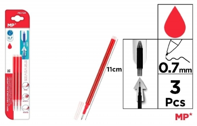 Wkłady do długopisów ścieralnych czerw. 0.7mm 3szt