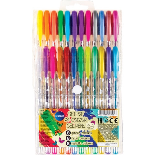 Zestaw Długopisów Żelowych 24 Szt Mix (Metaliczne,Neonowe,Brokatowe) 89705 Centrum