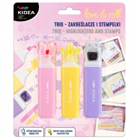 Trio Love & Roll. Zakreślacze i stempelki Kidea