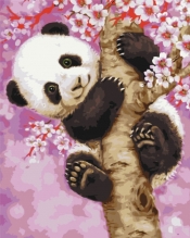 Obraz Paint it! Malowanie po numerach. Panda na drzewie wiśni (BS30274)