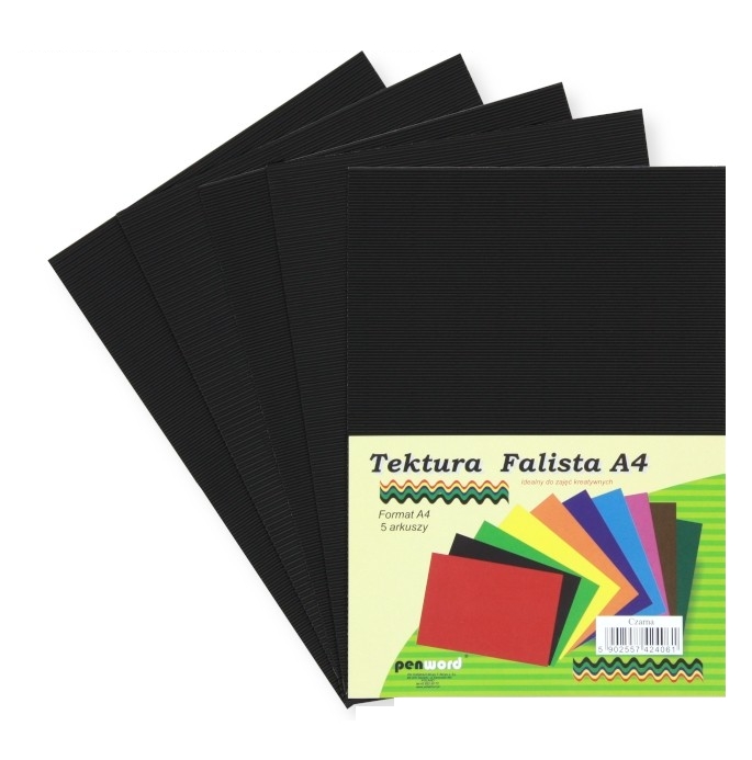 Tektura A4 falista czarna 5szt
