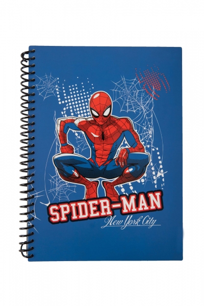 <img src='https://webimage.pl/pics/218/7/d5907360027218.jpg' style='height:440px' /> Kołobrulion B5 100.k kratka plastikowa spirala Disney Spider-Man wzór 2