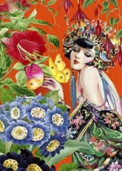 Karnet B6 brokat z kopertą Kobieta wśród kwiatów
