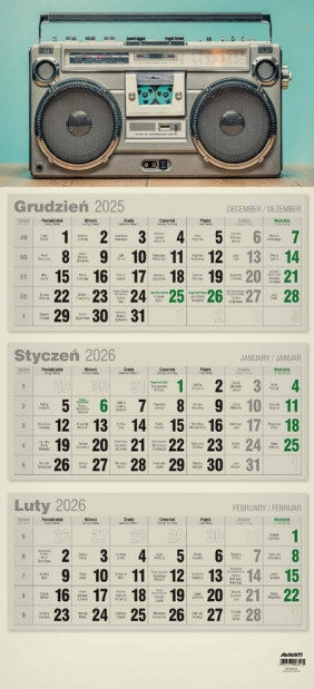 Kalendarz 2026 trójdzielny płaski EKO, 1 szt