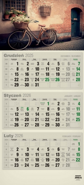 Kalendarz 2026 trójdzielny płaski EKO, 1 szt