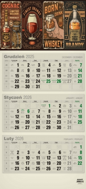 Kalendarz 2026 trójdzielny płaski EKO, 1 szt