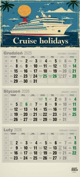 Kalendarz 2026 trójdzielny płaski EKO, 1 szt