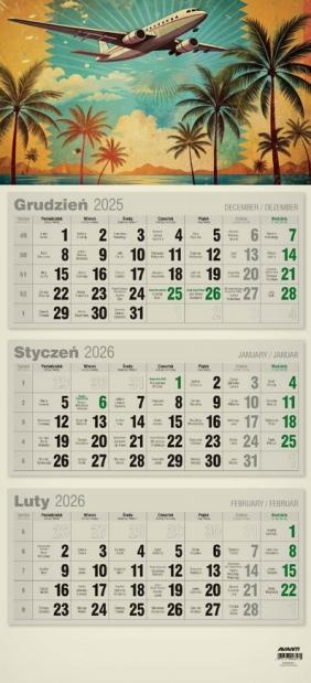 Kalendarz 2026 trójdzielny płaski EKO, 1 szt