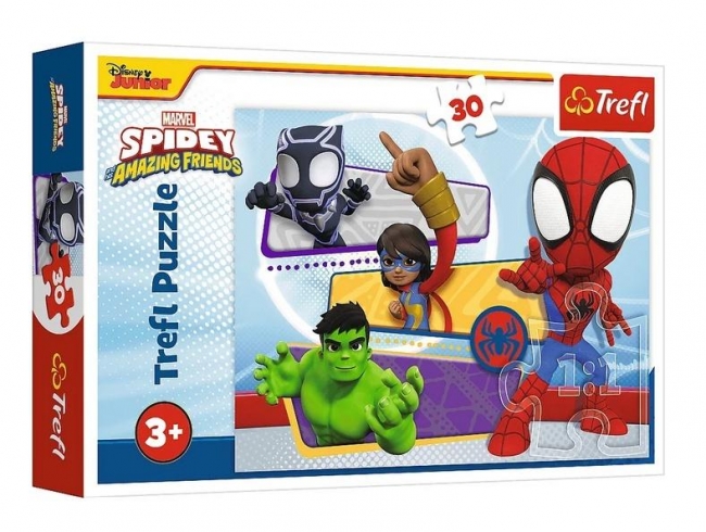 <img src='https://webimage.pl/pics/221/3/d5900511183221.jpg' style='height:440px' /> Puzzle 30 Odawżny Spider-Man TREFL