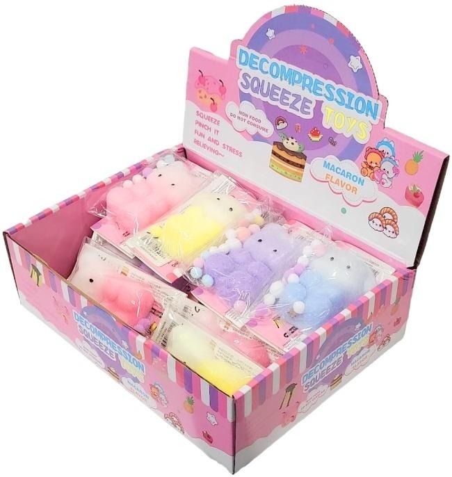 Gniotek misiu w czterech kolorach z pomponami MIX