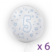 Tuban, Balon 45cm - cyfra 5 - Gwiazdki, niebieski (6 sztuk) (TU 3722)