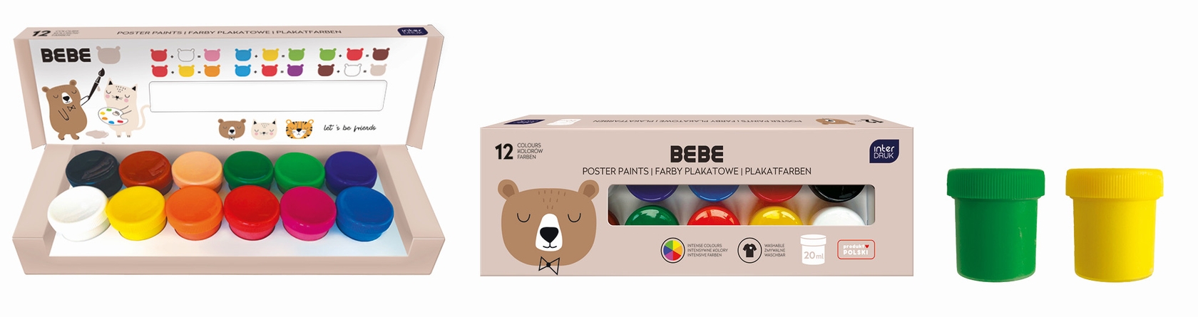 Farby plakatowe BEBE Friends 20ml, 12 kolorów