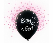 Balon gumowy Godan Boy Or Girl, różowe konfetti, 12 cali, 4 szt. czarna 12cal (H12/BGR4)