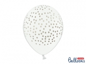 Balon gumowy Partydeco gumowy biały w złote kropki 30 cm / 6 sztuk (SB14P-208-008G-6)