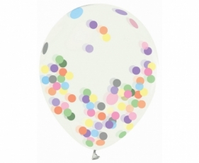 Balon gumowy Godan transparentne, kolorowe konfetti, 30 cm, 4 szt. (H12/TK4)