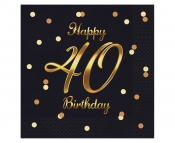 Serwetki Happy 40 Birthday, czarne, 33x33cm, 20szt (PG-S40C)