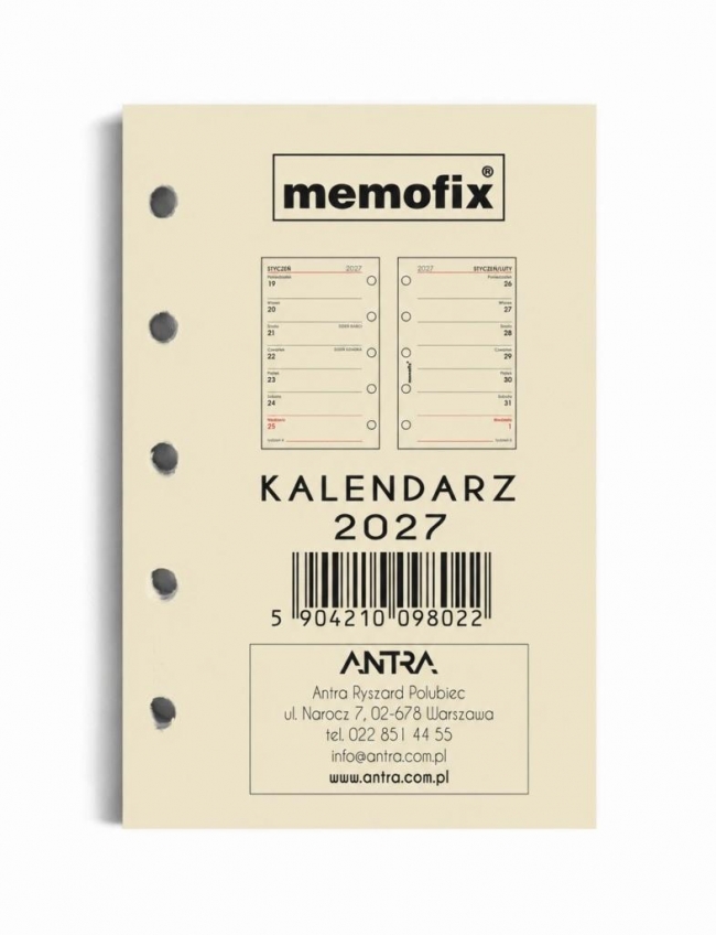 Wkład kalendarzowy 2027 Memofix A7 M/TNS