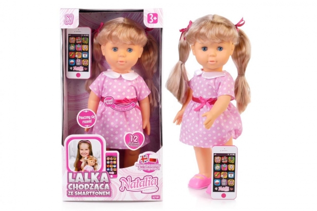 Lalka Natalia chodząca ze smartfonem 41cm