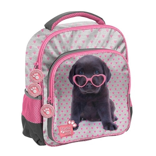 Plecak szkolny Studio Pets szary w różowe serduszka