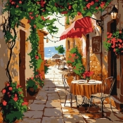 Malowania po numerach - Kawiarnia z meblami 30x30