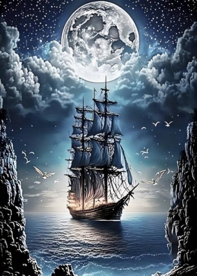 <img src='https://webimage.pl/pics/239/5/d5906196015239.jpg' style='height:440px' /> Diamentowa Mozaika Statek nocą pod księżycem NO-2001523