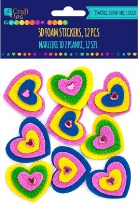 Naklejki 3D z pianki pluszowej - serca, 12 szt. (KSPI-034) - KSPI-034