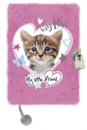 Pamiętnik z kłódką 3D włochacz A5, 96 kartek Kot Pink