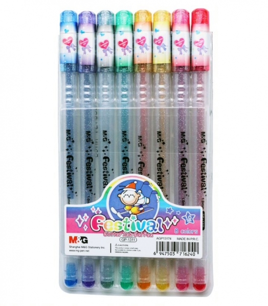 Długopisy żelowe brokatowe 1,0mm 8 kolorów