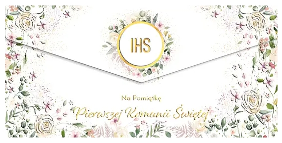 Koperta Komunia. Opłatek w kwiatach